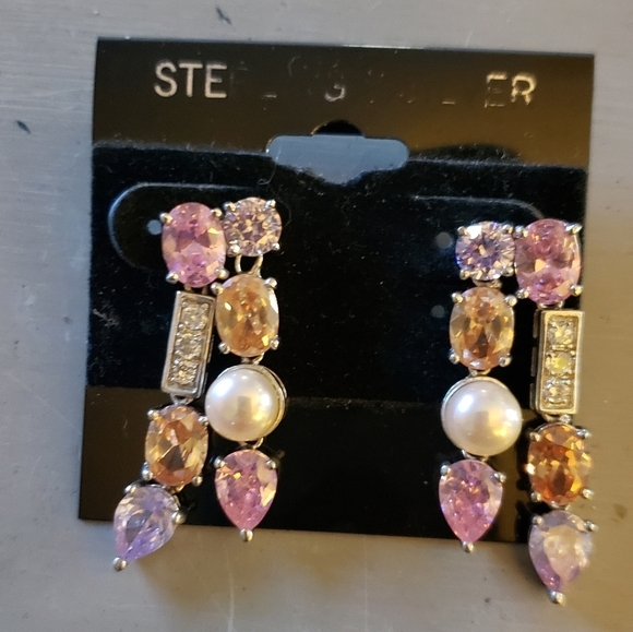 Sterling silver earrings w stones and pearls - Picture 2 of 2